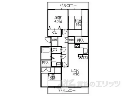 ホワイトハイツ壱番館(3LDK/2階)の間取り写真