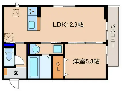 シェノン栗東(1LDK/1階)の間取り写真