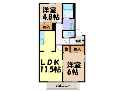 グランデール南山A棟(2LDK/2階)の間取り写真