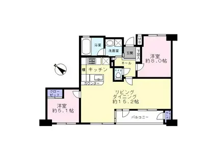 エルズ元町(2LDK/6階)の間取り写真