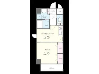 グリーンコート亀島(1DK/6階)の間取り写真