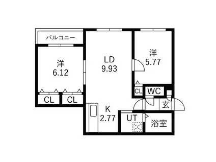 ハピネス八軒(2LDK/1階)の間取り写真