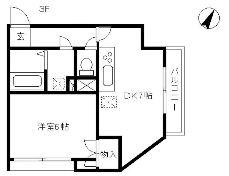 サクセスビル(1DK/2階)の間取り写真