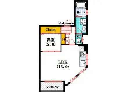 メゾンネオハピネス大和(1LDK/4階)の間取り写真