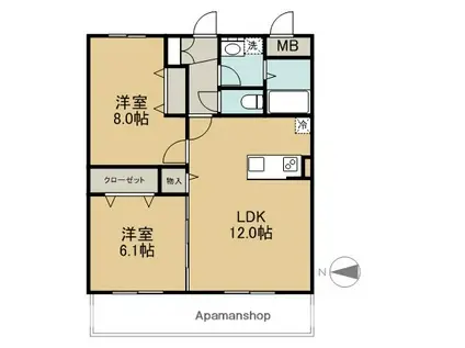 ラグゼナ千現(2LDK/4階)の間取り写真