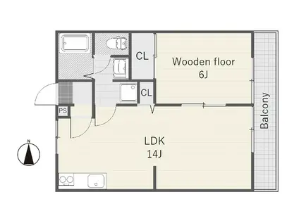 パナハイツ鏡D(1LDK/2階)の間取り写真