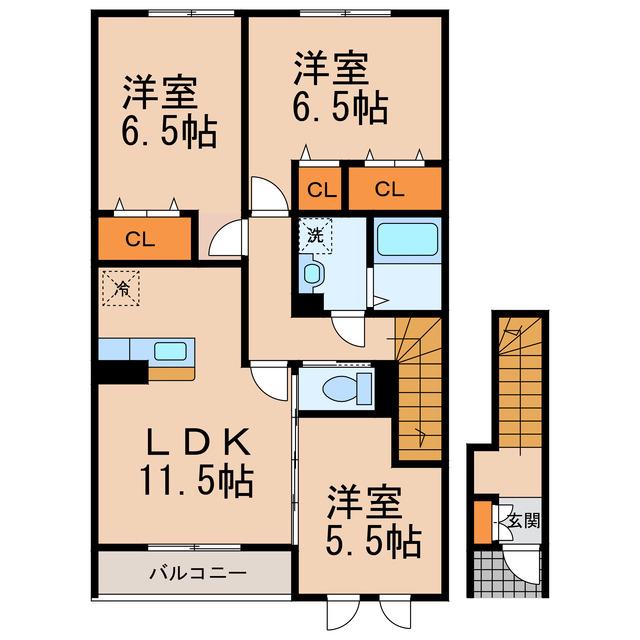 アクア・ミルB棟(3LDK/2階)の間取り写真