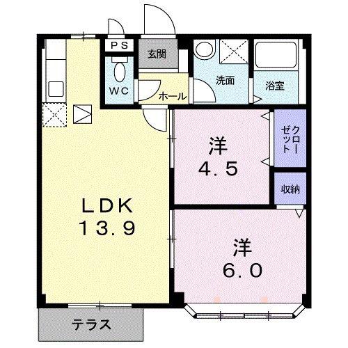 ホワイトルーム飯村A(2LDK/1階)の間取り写真