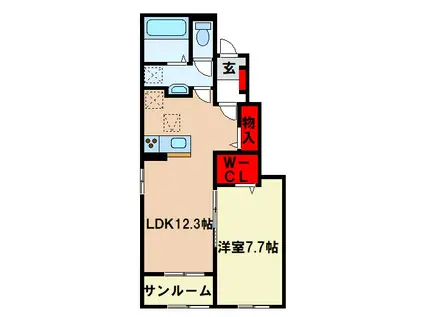 ニューライズ・S(1LDK/1階)の間取り写真