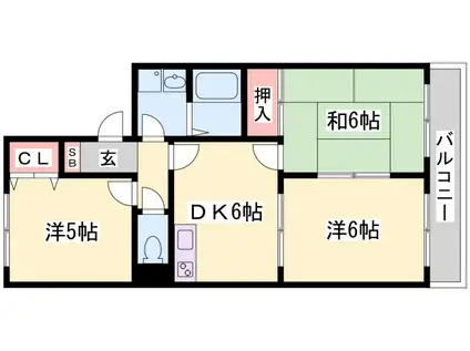 ヴァンベール B棟(3DK/1階)の間取り写真