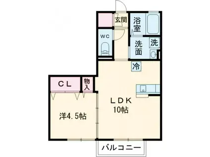 リビングタウン高松中央A棟(1LDK/2階)の間取り写真