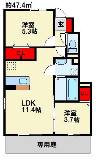 リバーサイドすみのえ(2LDK/1階)の間取り写真