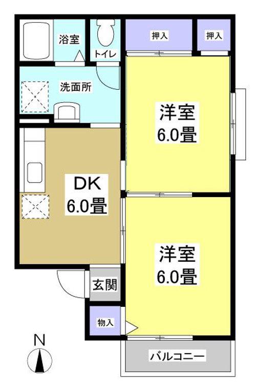 セジュールエマC(2DK/2階)の間取り写真