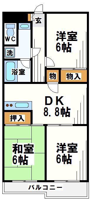 ベルジュールオーシャン(3LDK/1階)の間取り写真