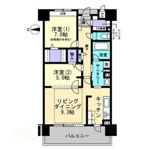 アルファステイツ岡山駅前(2LDK/9階)の間取り写真