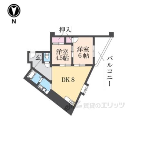 堀川シティハイツ(2DK/9階)の間取り写真