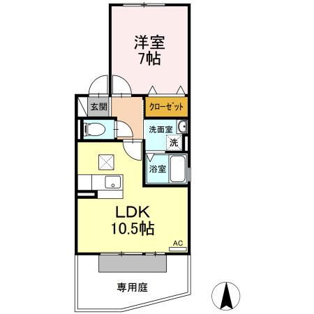 ヴェルヴィルI(1LDK/1階)の間取り写真