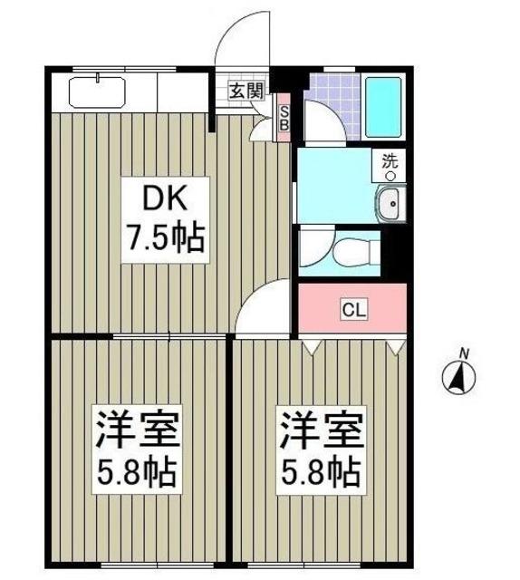 風見鶏グランドハイツI(2DK/1階)の間取り写真