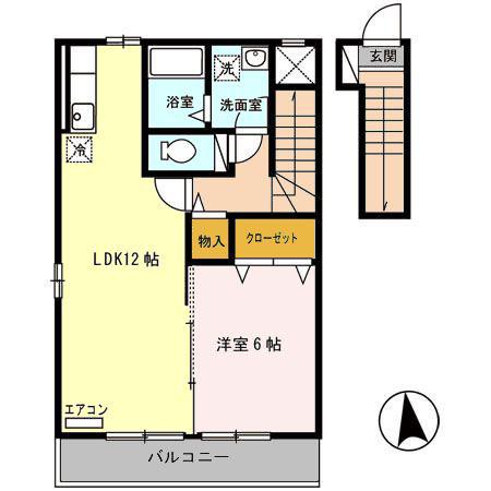サンクレスト B(1LDK/2階)の間取り写真