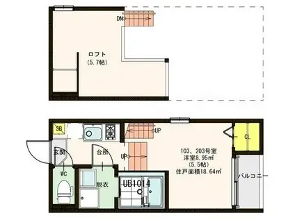 エールリベルテI(1K/2階)の間取り写真