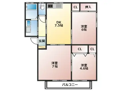 グランシード府中I(3DK/1階)の間取り写真