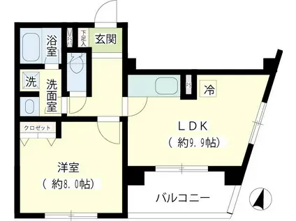 ルート山手(1LDK/4階)の間取り写真