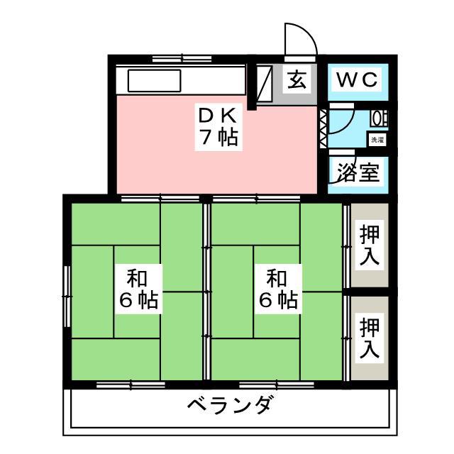 スカイビル(2DK/2階)の間取り写真