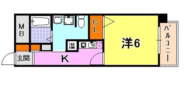 ドミール春日野道N(1K/2階)の間取り写真