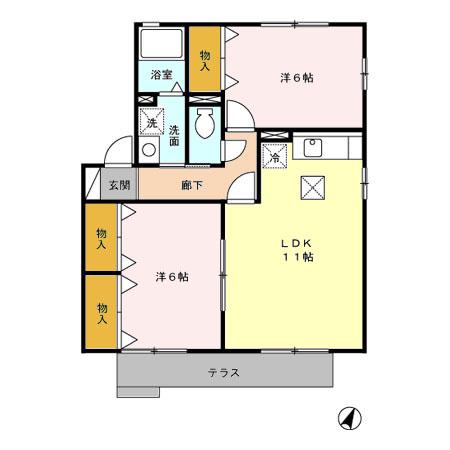 プリマベーラB(2LDK/1階)の間取り写真