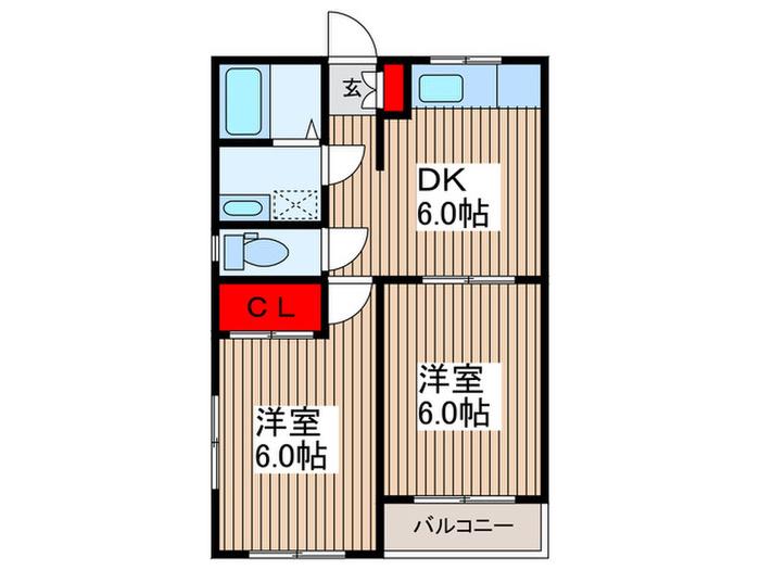 ピオーネ(2DK/2階)の間取り写真