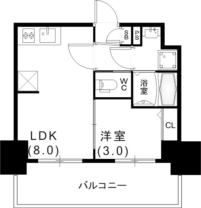 プレサンス兵庫駅前(1LDK/8階)の間取り写真