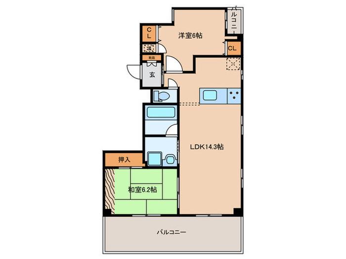 グラシアス上本町(2LDK/11階)の間取り写真