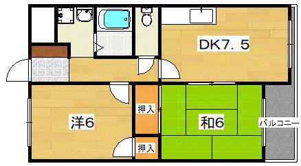 クレールシャンブル(2DK/3階)の間取り写真