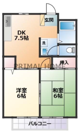 ドミール北栄(2DK/3階)の間取り写真