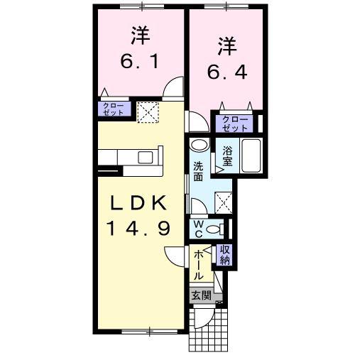 BELLE ROSE IV(2LDK/1階)の間取り写真