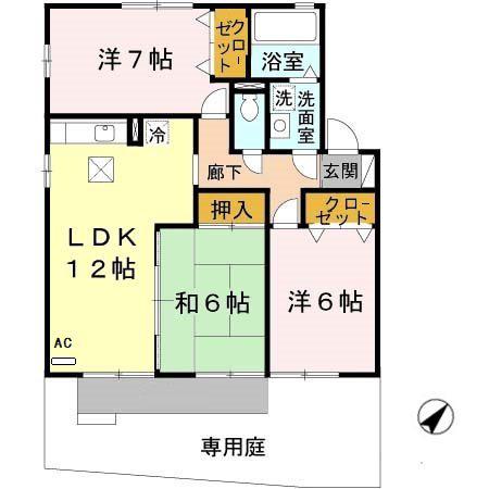 ヒルグレイスA棟(3LDK/1階)の間取り写真