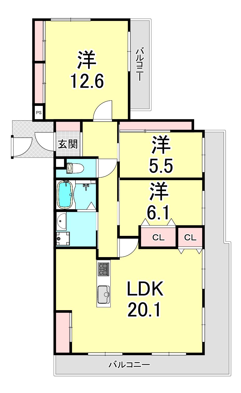 ラ・メール狩口台III(3LDK/6階)の間取り写真