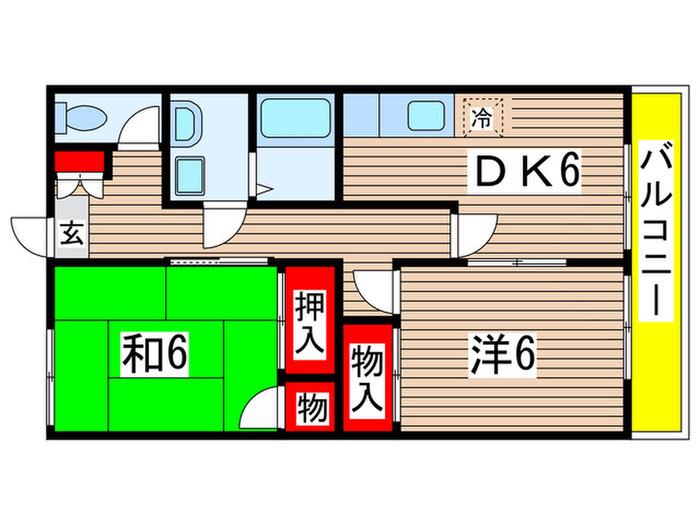 メゾンエリールA棟(2DK/1階)の間取り写真