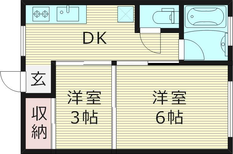 京阪本線 千林駅 徒歩5分 3階建 築53年(2DK/2階)の間取り写真