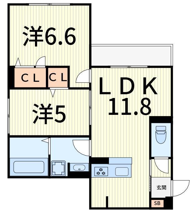セレスティア細田B(2LDK/2階)の間取り写真