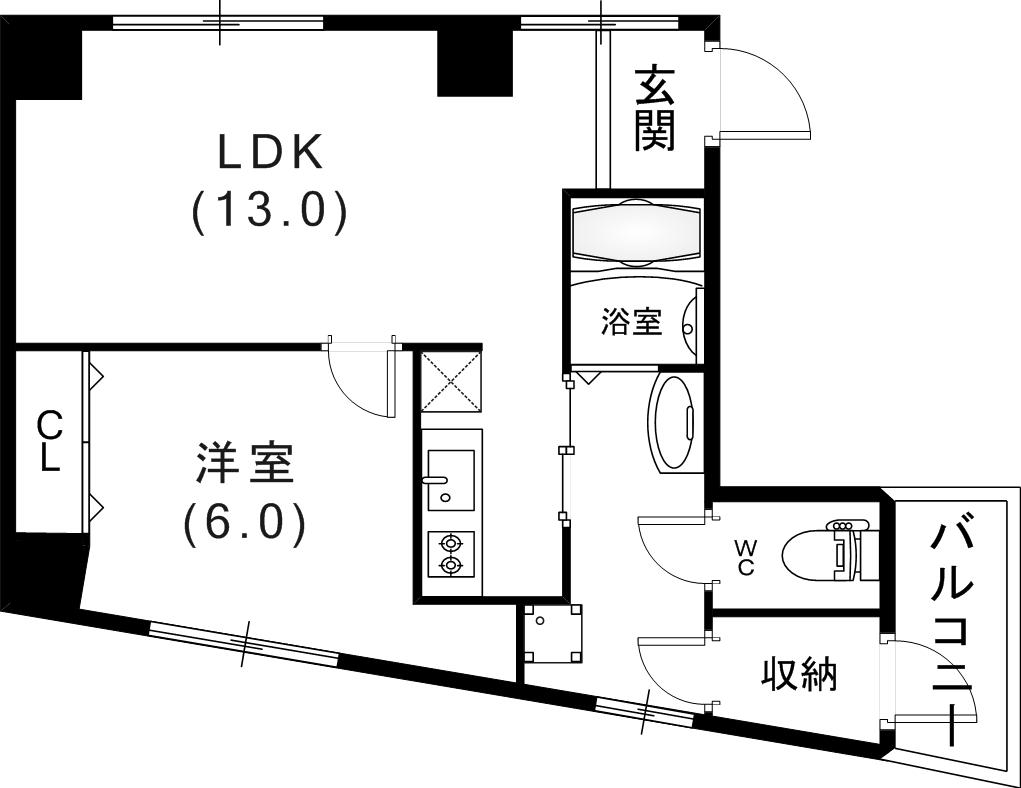 サンエービル(1LDK/2階)の間取り写真