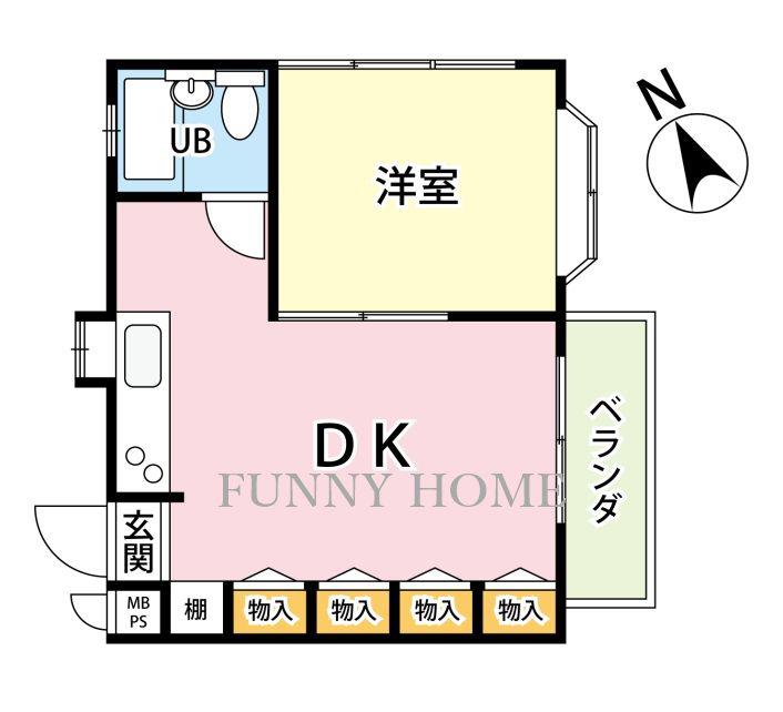 砧フラット(1DK/3階)の間取り写真