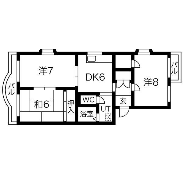 テラス台町(3DK/4階)の間取り写真