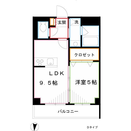 カサ・ポルト(1LDK/3階)の間取り写真