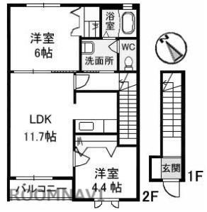 シャルマンファミーユI(2LDK/2階)の間取り写真