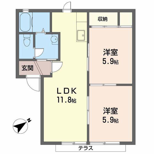 パーミーハイツ(2LDK/1階)の間取り写真
