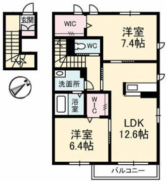 シャーメゾン郡家 C棟(2LDK/2階)の間取り写真