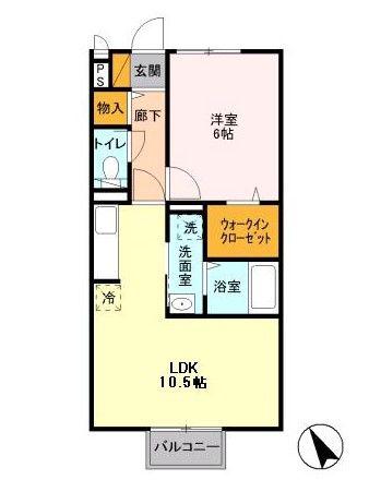 エスポワール緑が丘(1LDK/2階)の間取り写真