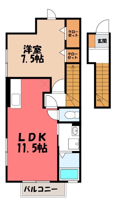 @アマレーヌ.T(1LDK/2階)の間取り写真