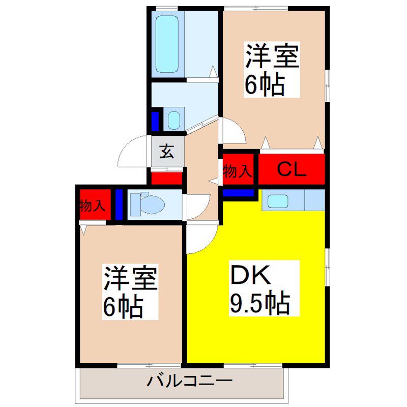 ラルーナA(2DK/2階)の間取り写真